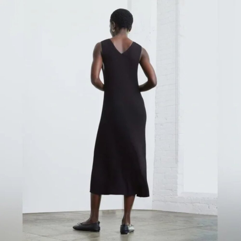 Everlane The Ribbed Midi Dress Black Viscose Sleeveless Tank Small NEW NWT - Picture 2 of 9